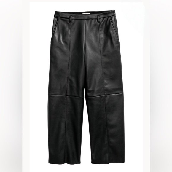 H&M Wide Leg Black Faux Leather Trouser Pants - Picture 1 of 9